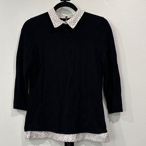 White House Black Market Black Shirt with White Polka Dot Accents